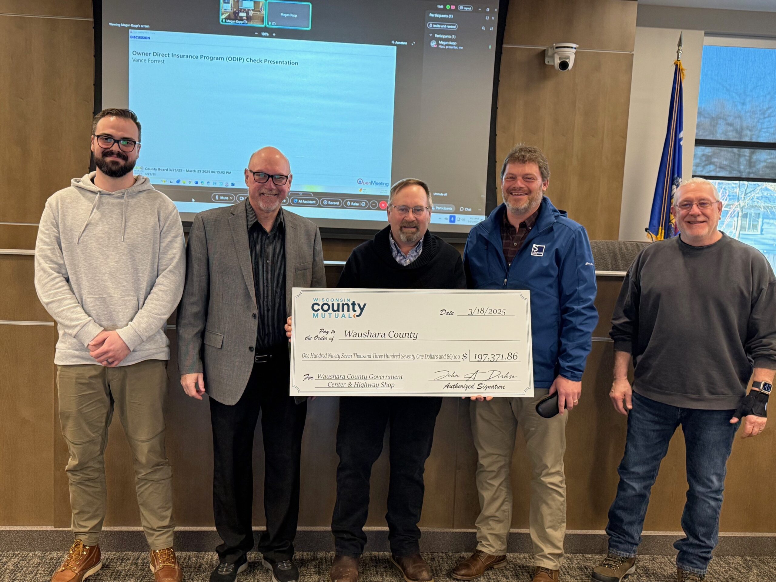 With Safety in Mind, County Mutual/CIC’s ODIP Presents Dividend Check to Waushara County